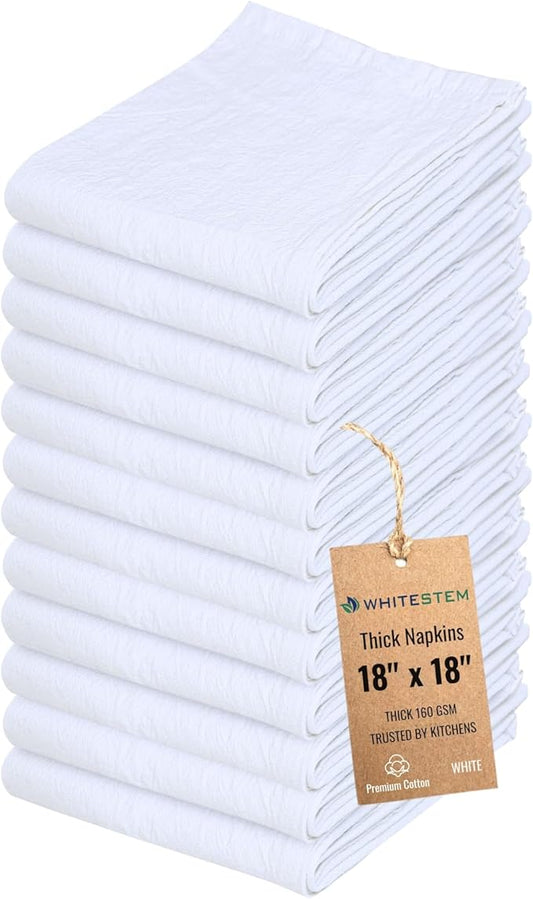 Flour Sack Towels 100% Cotton Dish Towel Reusable Baking Cloth for Bread Dough, Baguettes, Ciabatta, Machine Washable, Kitchen Towels for Cleaning – Set of 12 (18"x18") - White