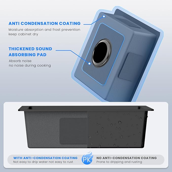 18 Inch Undermount Kitchen Sink, POPLFY 18×18 Inch Undermount 304 Stainless Steel Single Bowl Bar or Prep Sink, 18 Gauge 9 Inch Deep Small Sink, Black（18×18×9）