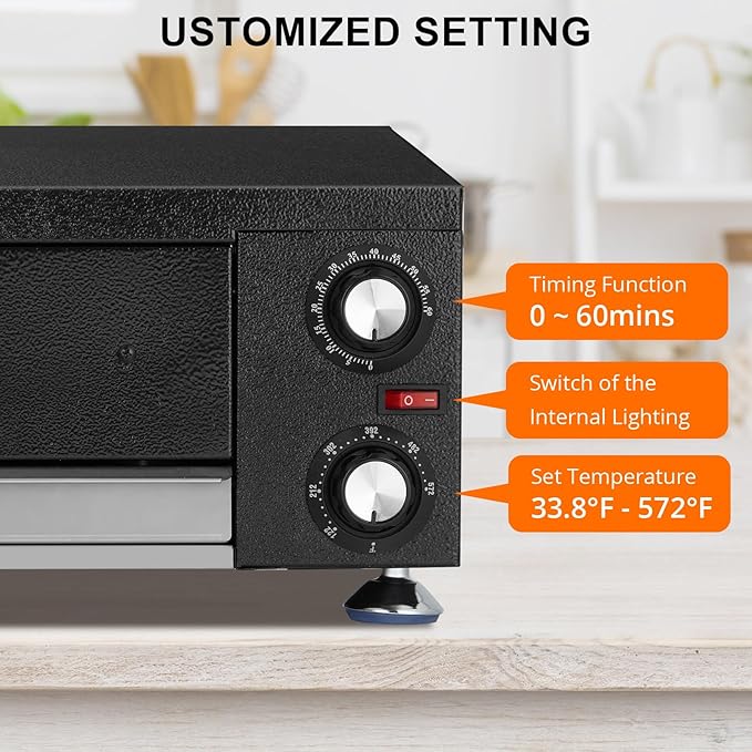 Commercial Pizza Oven Countertop, 1100W Stainless Steel Electric Pizza Oven, Indoor Pizza Maker with Timer/Crumb Tray, Single Deck Layer Pizza Cooker for Restaurant Home