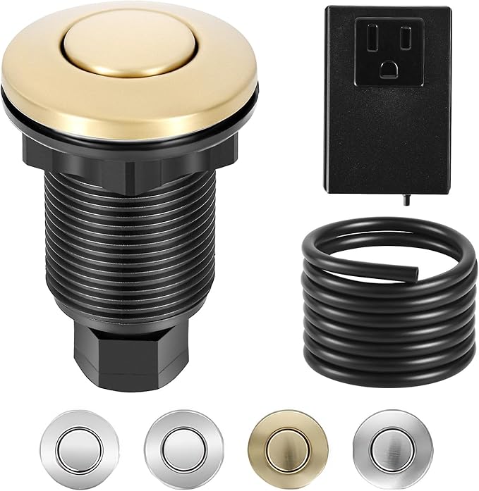 VEVOR Garbage Disposal Air Switch Kit, 2.5" Sink Top Air Switch for Food Waste Disposal, Brushed Gold Stainless Steel ON/OFF Air Button for Waste Disposer - Suitable for Stainless Steel Countertops