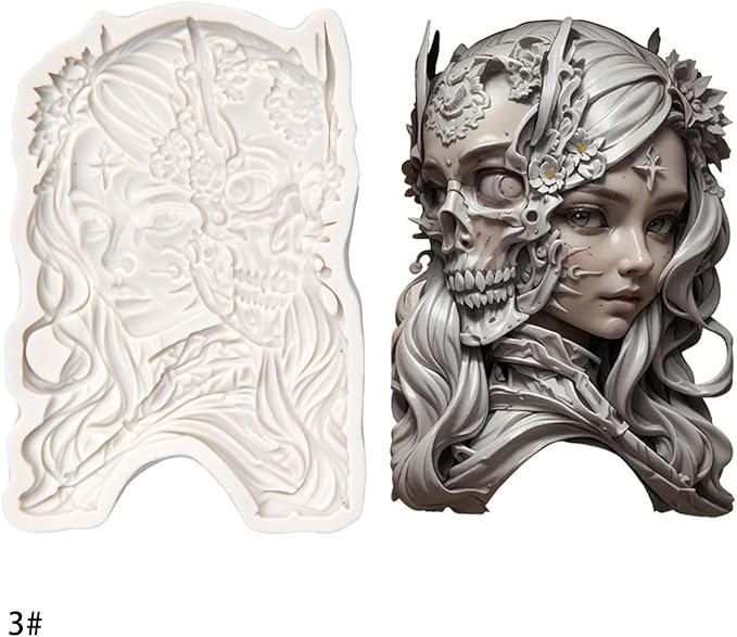 (Four-piece set) Heart-shaped flowers, skeleton girl, skull flowers, DIY silicone mold, cake chocolate mold wedding cake decoration tool marshmallow cake mold