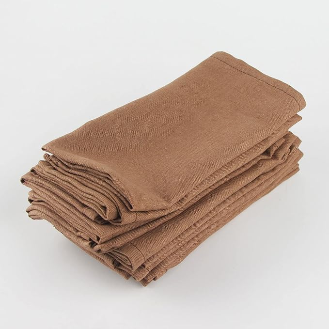 Solid Color Linen Blended Thin Dinner Cloth Napkins - Pack of 12 (40 x 40 cm) - for Events & Home Use (Coffee)