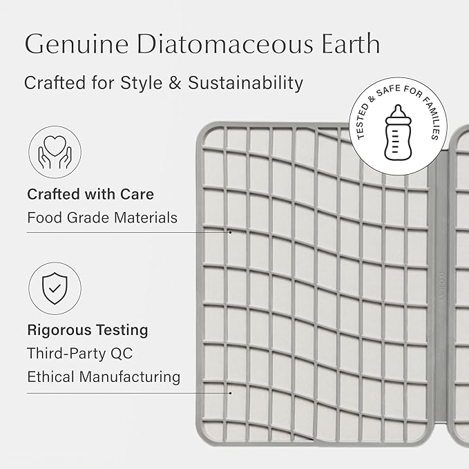 Dorai Home Large Dish Pad – 40% More Drying Space, Eco-Friendly Quick-Drying Stone Mat for Kitchen, 24.6" x 16.5", Sandstone