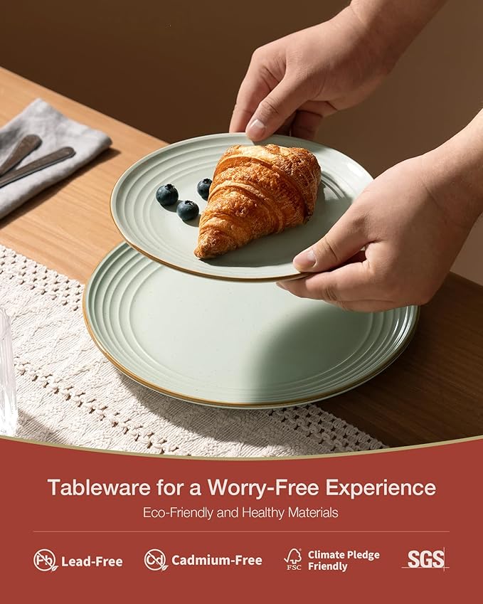 Famiware Jupiter Dinnerware Set, Plates and Bowls Dish Sets for 4 (12 Pieces), Microwave and Dishwasher Safe Stoneware Speckled Tableware, Chip and Scratch Resistant, Light Green