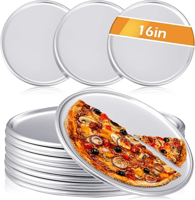 12 Pieces Pizza Pan Bulk Restaurant Aluminum Pizza Pan Set Round Pie Cake Plate Rust Free Cake Tray for Oven Baking Home Kitchen Restaurant Easy Clean(16 Inch)