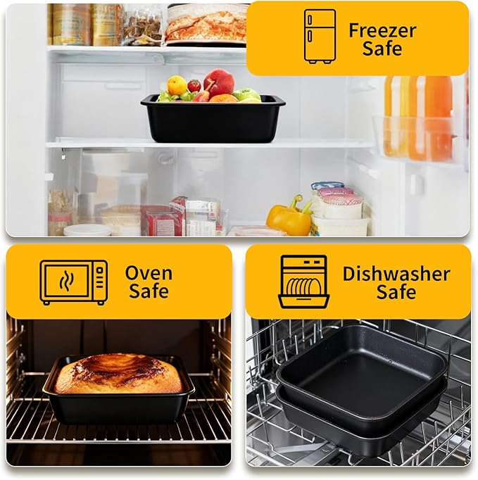 4 Pack Square Cake Pan, 8 Inch Non Stick Square Baking Pan for Cake Brownie Lasagna, Non-Toxic & Rust-resistant, Dishwasher Safe & Easy Clean, Send Goods from Local Warehouse