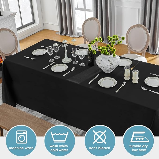 VidaFete Table Cloth 6 Pack 90 * 156inch Rectangle Tablecloth Polyester, Stain Wrinkle Resistant Polyester Dining Table Cover for Kitchen Dinning Party Wedding Rectangular Tabletop Decoration(Black)
