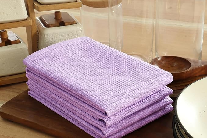 PurpleEssences Waffle Weave Kitchen Towel, 100% Cotton, 15x25 Inches, with Hanging Loop Ultra Soft Absorbent Quick Drying Dish Cloth, Tea and Hand Towels, 6 Pack - Christmas Holiday Winter - Lavender