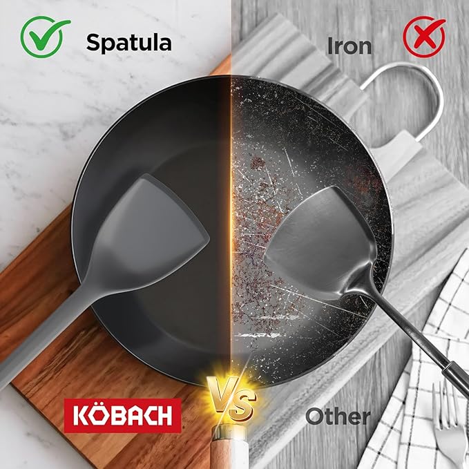 2 Pack Silicone Spatula, Heat Resistant 600°F Silicone Spatulas Set,Turner & Slotted Spatula for Non Stick Frying Pan, Food Grade Kitchen Utensils set for Flipping, Stir-Fry, Cooking & Baking