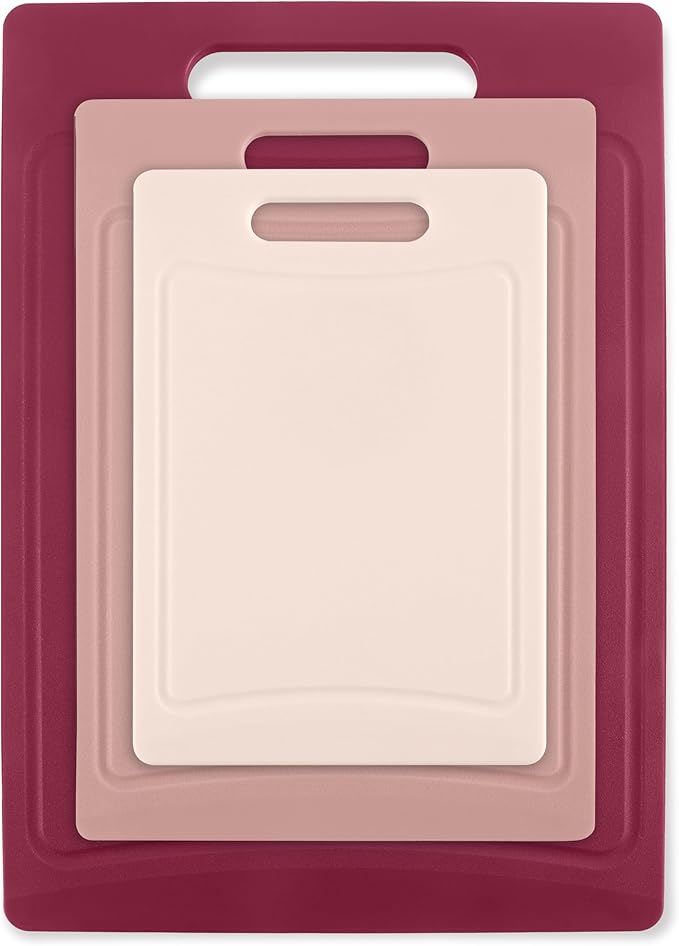 COOK WITH COLOR Non-Slip Cutting Board Set – Kitchen Essentials with Easy Grip Handle for Meat, Veggies, and Fruits, 3 Cutting Boards, Rose