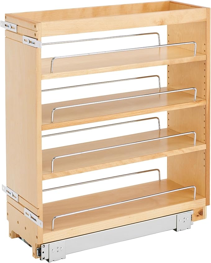 Rev-A-Shelf 8" Pullout Kitchen Cabinet Storage Organizer Slide Out Pantry Spice Rack with Adjustable Shelves for 8.5" W Cabinet Opening, 448-BC-8C