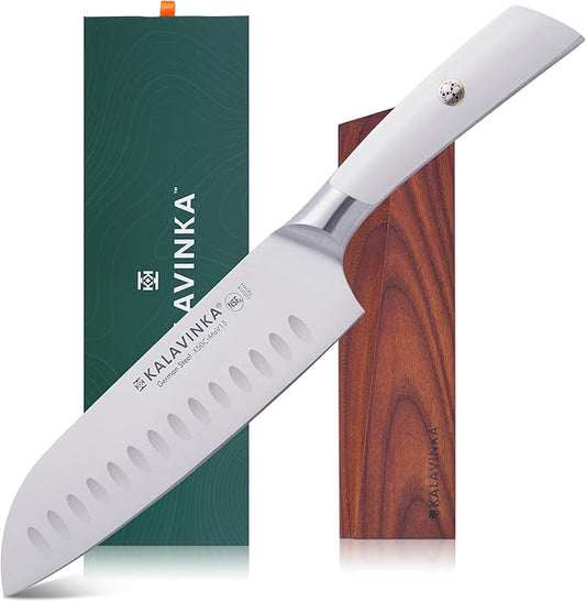 7 Inch Santoku Knife, German Stainless Steel, Razor Sharp Multipurpose Kitchen Knife with Balanced Handle and Gifted Sheath, Grilling Tools (SAMJNA)