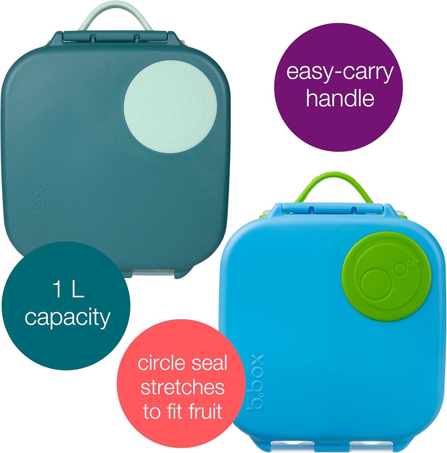 b.box Mini Lunch Box (2-pack), Bento Box for Kids Snack Container with 2 Leak-Proof Compartments, Reusable Snack Containers with Lids, BPA Free Kids Lunch Box, 4 1/4 Cup (Emerald Forest+Ocean Breeze)