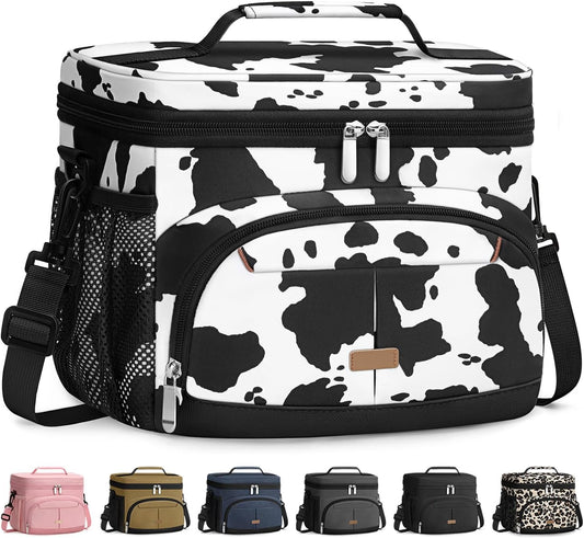Lunch Box for Man Women, Insulated Lunch Bag Cooler Bag Leakproof Lunchbox Lunch Tote Bags with Removable Strap for Work School Picnic Travel (Cowprint/12L