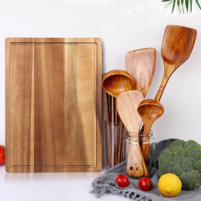 Solid Acacia Wood Cutting Boards for Kitchen Decor Wooden Charcuterie Board Meat Cheese Boards Butcher Block Pizza Bread Serving Board Hardwood Chopping Board Non Toxic Teak Small Cutting Boards