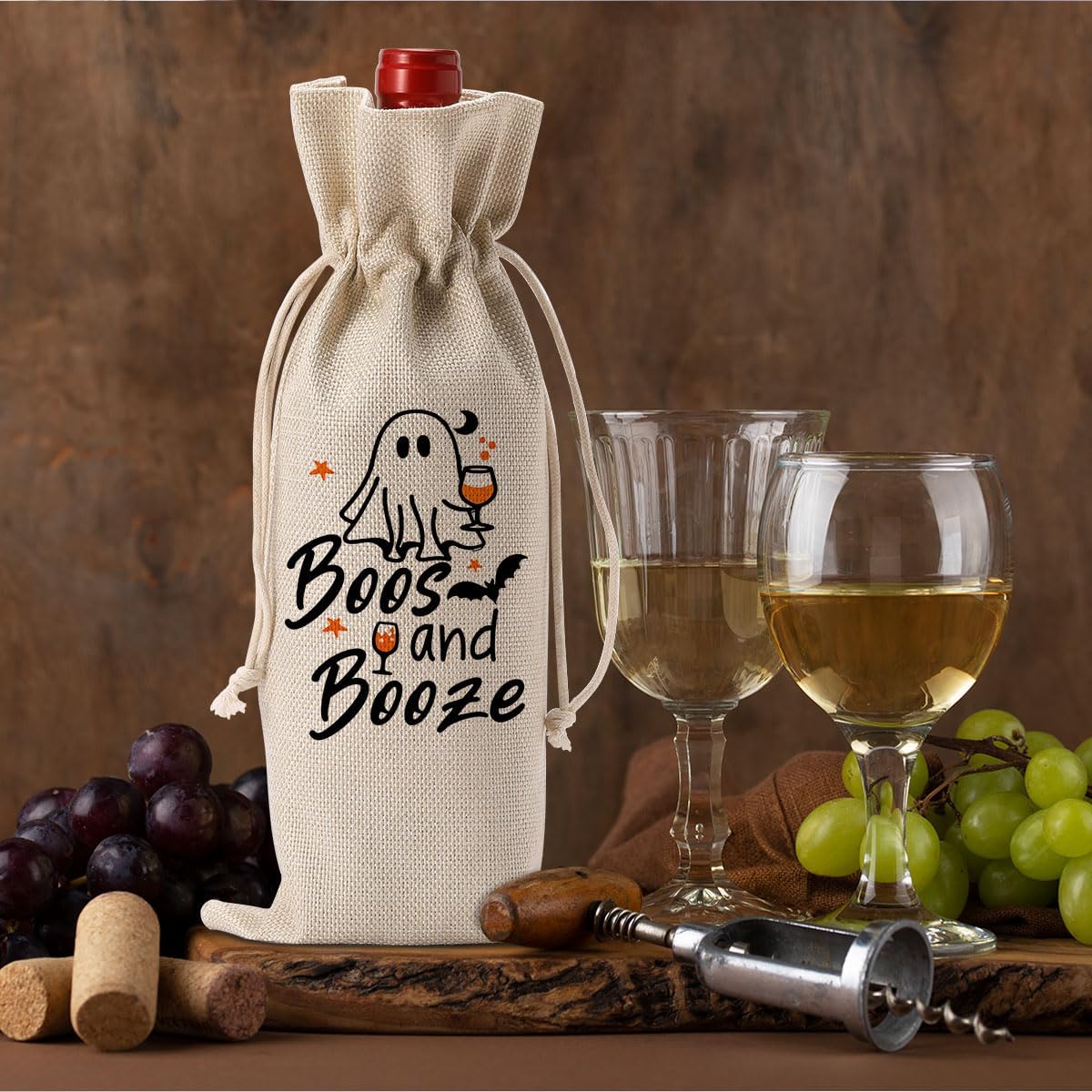 Funny Halloween Ghost Wine Bag Hocus Pocus Decor Gifts Halloween Party Supplies Home Decorations Wine Accessories for Wine Lovers Women Men Friend Boos and Booze Wine Bag