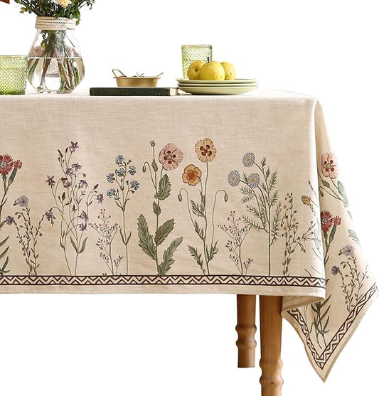 Floral Tablecloth for Rectangular Tables,Linen Table Cloth with Colorful Flowers Pattern,Heavy Durable Table Cover for Dining Thanksgiving Kitchen Decor Party Banquet Christmas,63"*94"