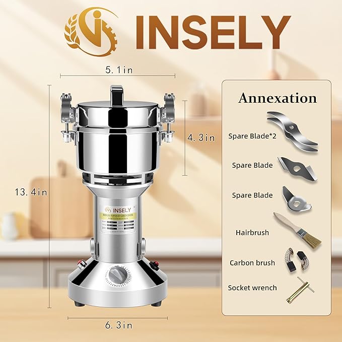 Grain Mill Grinder 300g High Speed Food Grain Mill Stainless Steel Seeds Flour Nut Pill Wheat Corn Herbs Spices & Seasonings Dry Grinder Electric Machine Grinder for Kitchen