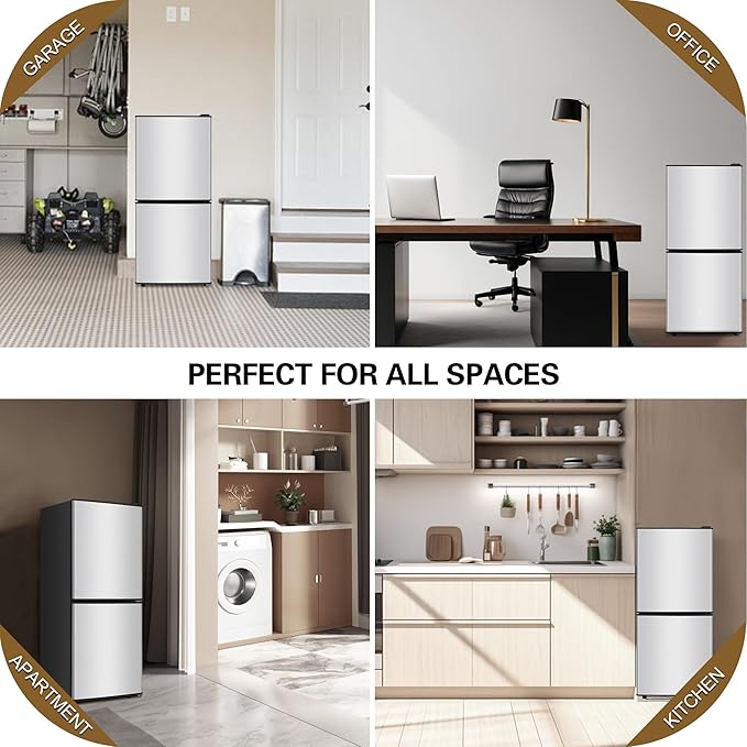 Compact Refrigerator with Freezer 4.2 Cu. Ft. 2-Door Dorm Fridge with Adjustable 7-Level Thermostat, Small Refrigerator with Freezer for Home, RV, College Dorm, Apartment, Office, Silver