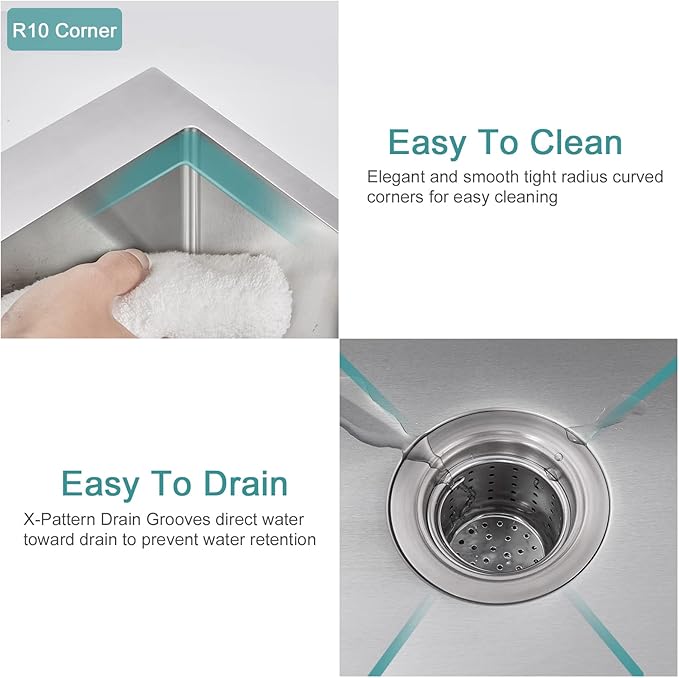 28 inch Drop-in Kitchen Sink, Topmount Kitchen Sink Single Bowl 304 Stainless Steel, 9 Inch Deep Handmade Overmount Sink with Strainer