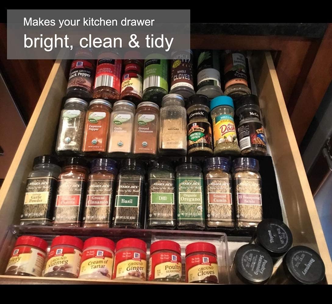 Artibear Expandable Spice Rack Drawer Organizer for Kitchen Cabinets, Set of 6, ABS
