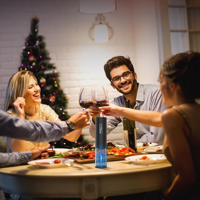 Electric Bottle Wine Opener Set, Automatic Electronic Corkscrew with Blue Led Indicator, Vacuum Stopper, Pourer, and Foil Cutter, Perfect for Home, Party and Wedding, Rechargeable