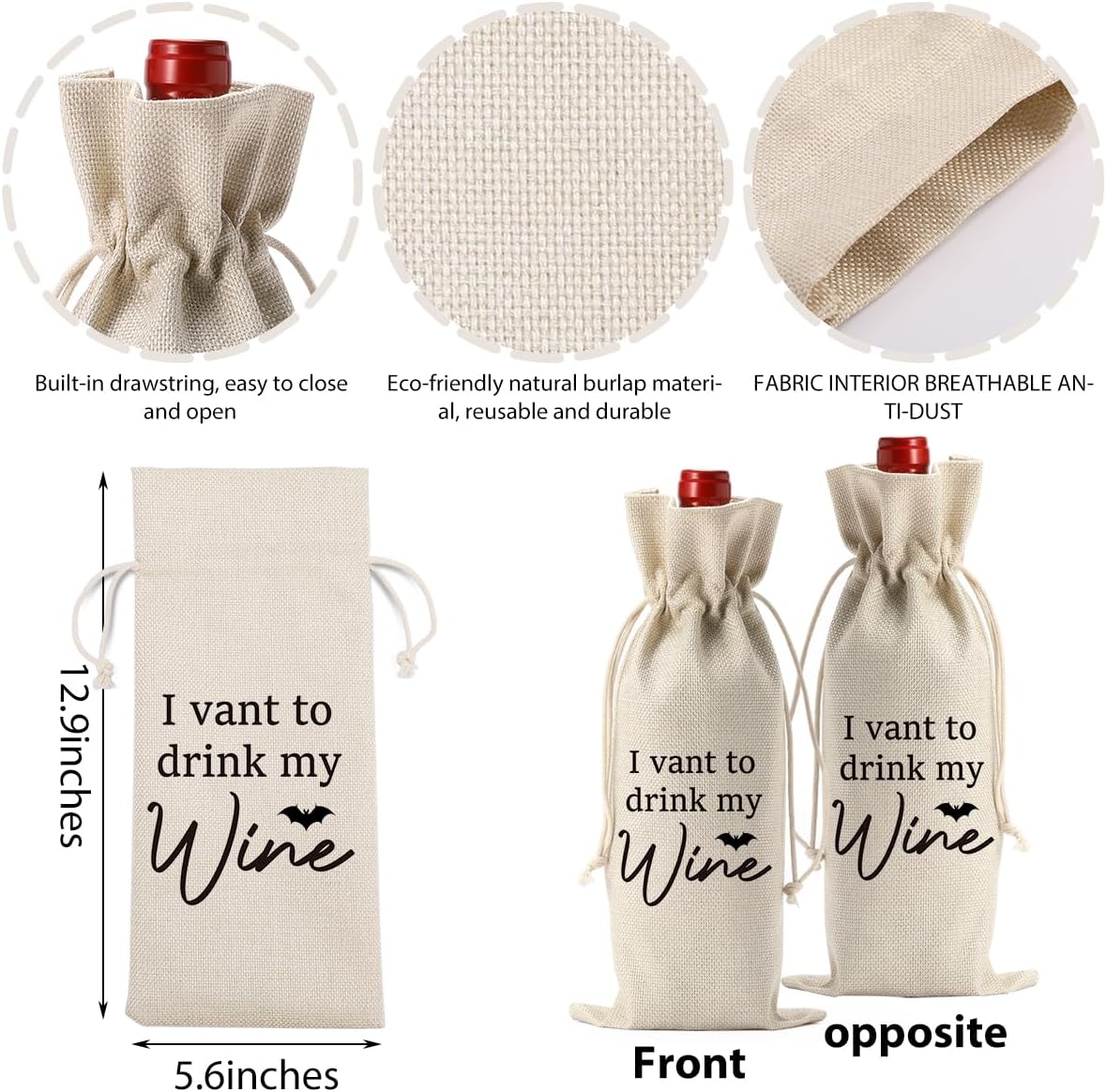 I Vant Drink My Wine Halloween Wine Bag - Birthday Gifts for Women & Men - Party Decorations