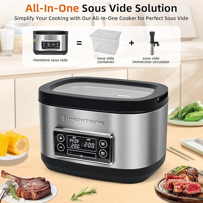 Homtone Sous Vide Cooker, 8 Quart Suveed Cooking Machine, Temperature Control Stainless Steel Sous Vide, Sous Vide Precise Cooker with Timer, Sousvide for Steak/Seafood/Poultry/Vegetables/Eggs