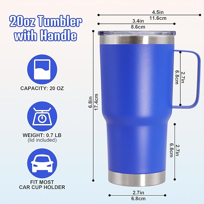 20 oz Tumbler with Handle and Lid, Stainless Steel Tumbler Insulated Travel Coffee Mug, Spill Proof Double Wall Vacuum Tumbler Cup Keep Drink Hot & Cold, Dark Blue, 1 Pack
