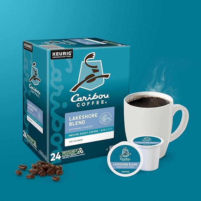 Caribou Coffee Lakeshore Blend Keurig Single-Serve K-Cup Pods, Medium Roast, 24 Count (Pack of 4)