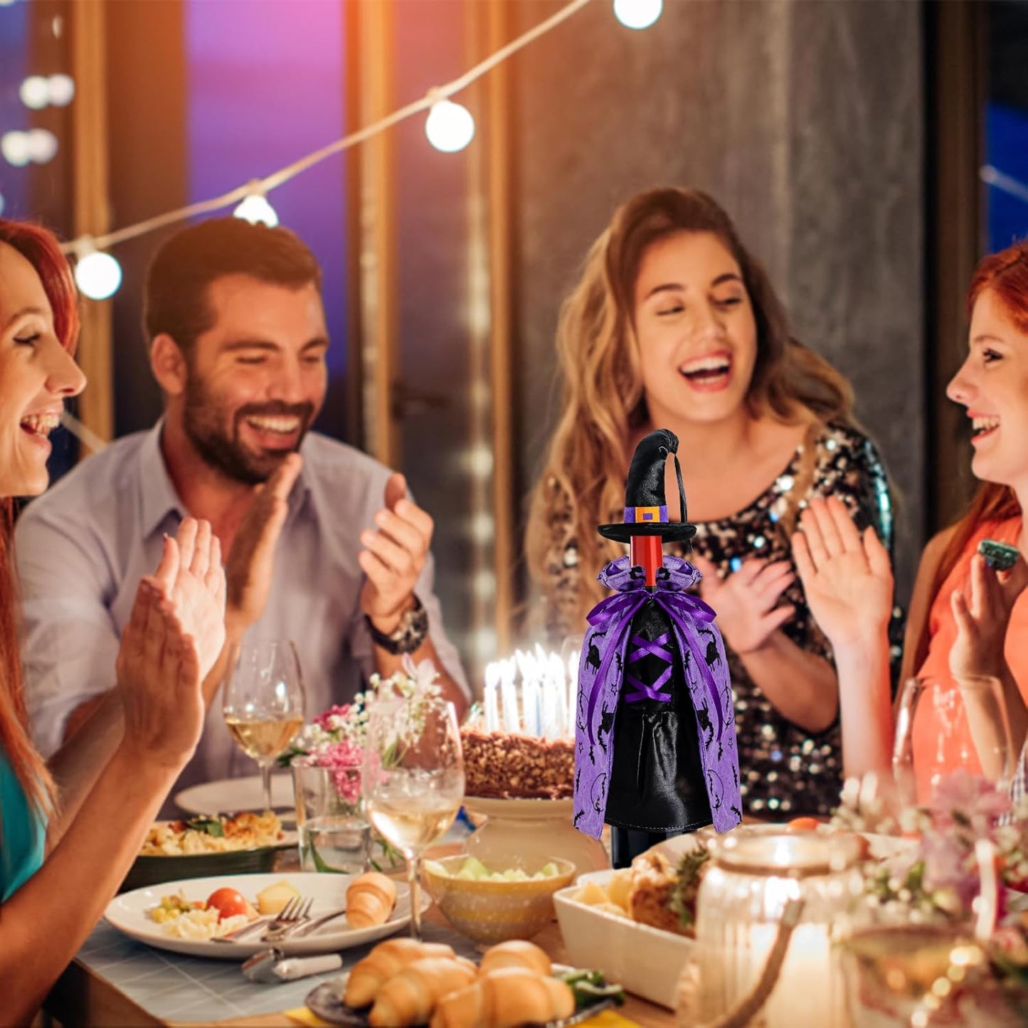 LOMIMOS Witch Halloween Wine Bottle Cover,Non-Fabric Ideal Gift for Hostess Best Party Table Decor (2PCS)