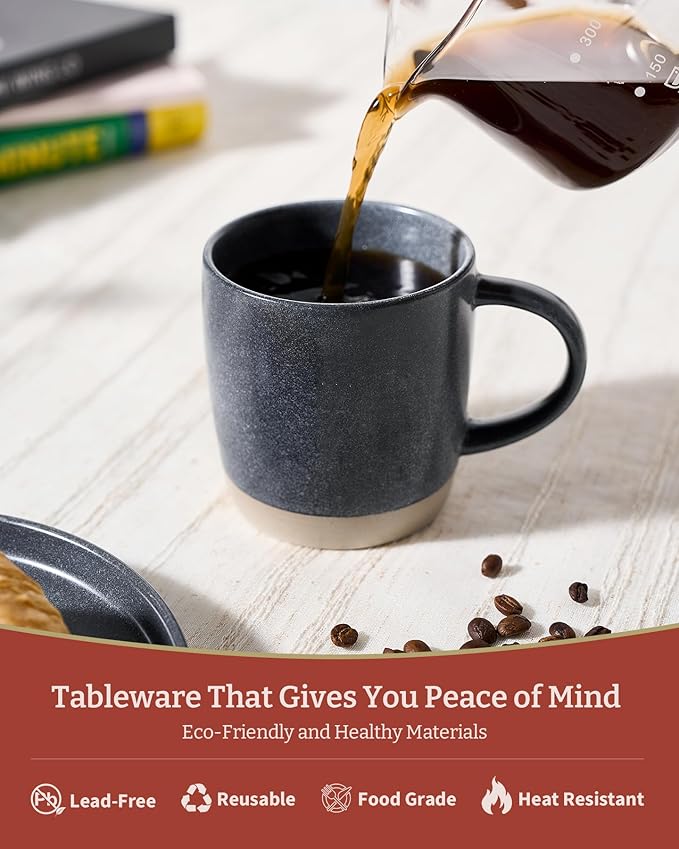 famiware Coffee Mugs Set of 6, Milkyway 13 oz Mug Set, Ceramic Cup Set with Handle for Coffee, Tea, Cocoa, Milk, Matte Dark Charcoal