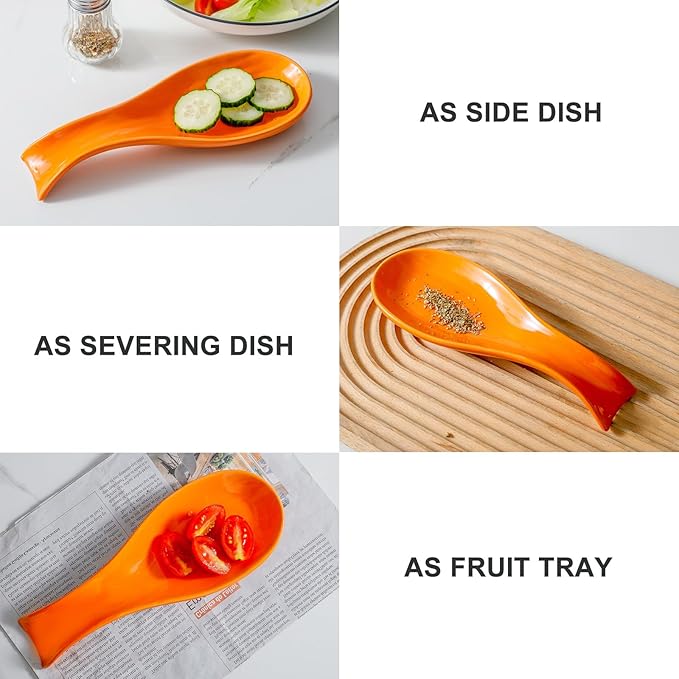 Hasense Spoon Rest for Stove Top, Cooking Spoon Holder for Kitchen Counter, Porcelain Utensil Rest for Spatula, Ladle and Tong, Modern Classic Kitchen Coffee Bar Decor, Orange