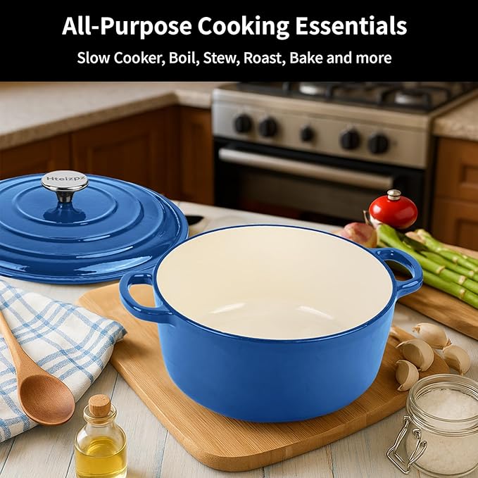 Enameled Cast Iron Dutch Oven Pot with Lid, 3.9 Quart Dutch Oven for Bread Baking, Oven Safe up to 500° F, Suitable for Bread Baking, Braising, Roasting, Stews, Blue