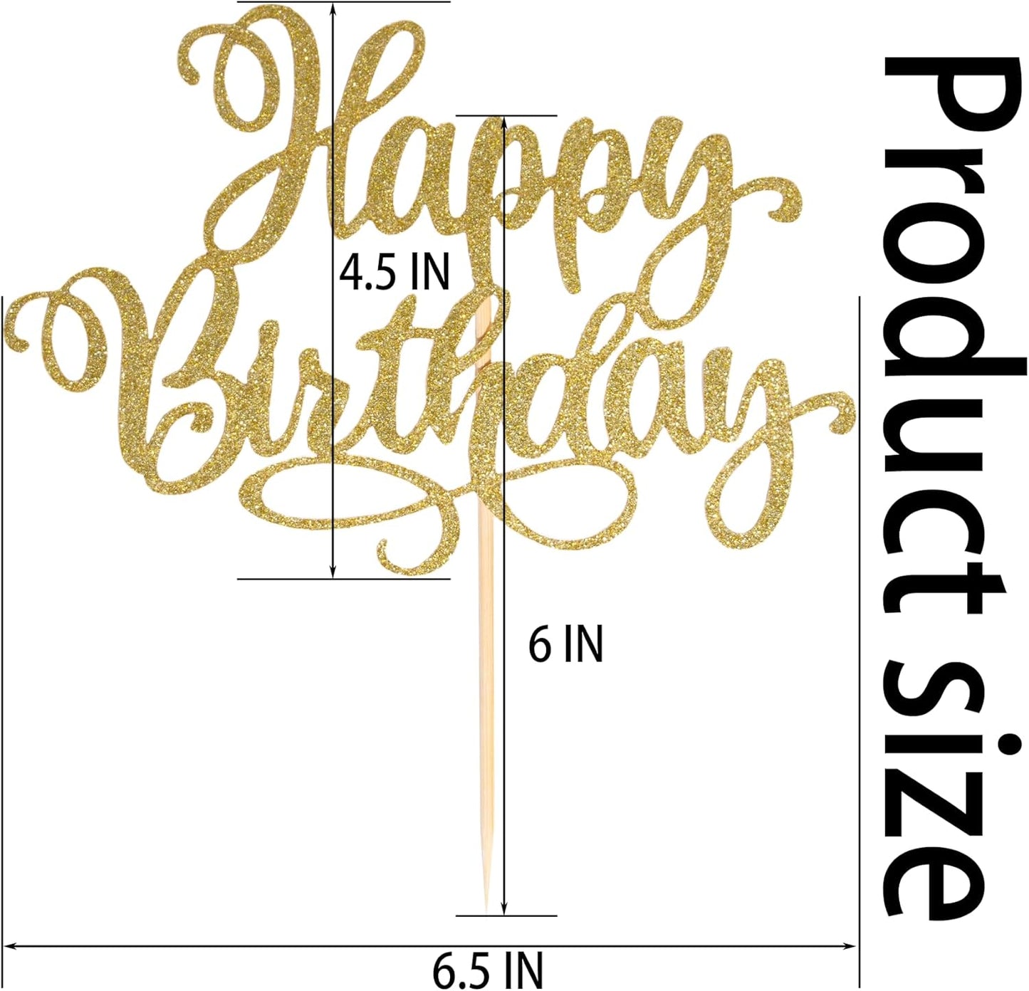 Happy Birthday Cake Toppers 9 Inch Glitter Happy Birthday Cake Pick for Birthday Anniversary Theme Party Cake Decorations Supplies - Champagne Gold
