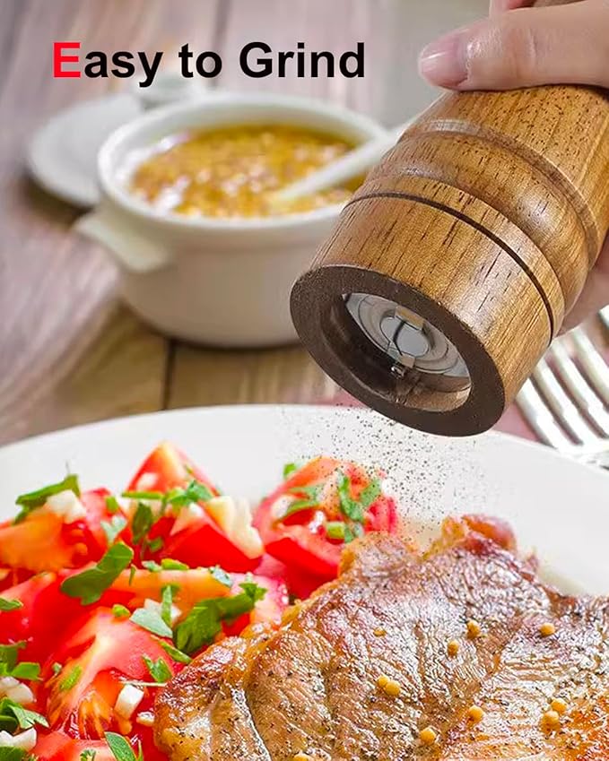 Pepper Grinder Salt Grinder Wooden Pepper Mill Grinder w/Adjustable Coarse, 5 inch Tall Wood Refillable Manual Pepper Grinder Mill Peppermill for Black Peppercorn, Easy Clean