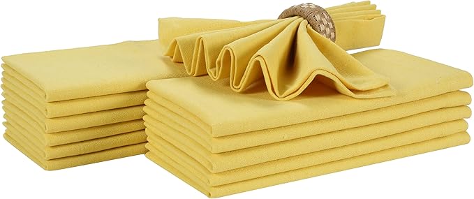 Bedding Craft Cotton Dinner Cloth Napkins Set of 12 – 18x18 Sand Yellow – Reusable & Machine Washable Fabric Napkins for Weddings, Restaurants & Everyday Dining