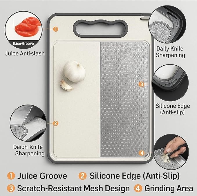 MAN-PC Stainless Steel Cutting Board,Double Sided Steel Cutting Boards for kitchen,Stainless Steel/Wheat straw pp Large Board for meat,non toxic Chopping,14’’×9.6’’ Inch, Dishwasher Safe