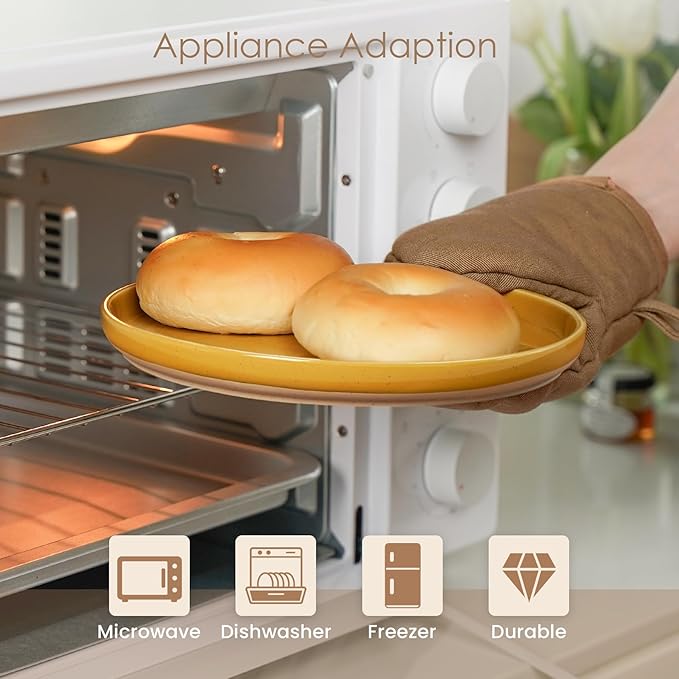 24 Pieces Farmhouse Stoneware Dinnerware Set for 8, Speckled Ceramic Plates and Bowls Set, Matte Terracotta Underside Ceramic Dish Set Scratch Resistant Microwave Dishwasher Safe (Ginger Gold)