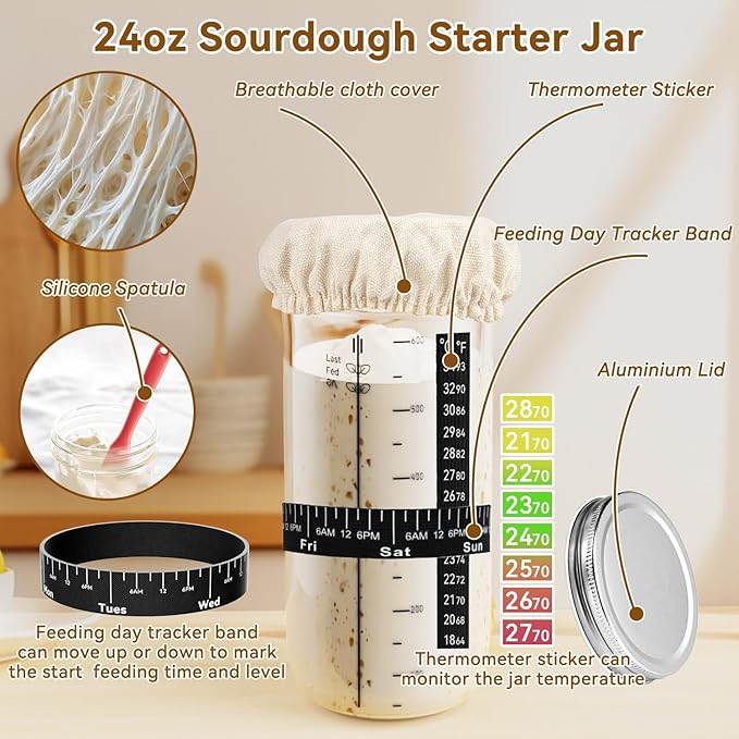 Sourdough Starter Kit, 24PCS Sourdough Bread Baking Supplies, Silicone Banneton Bread Proofing Basket Set of 2, Sourdough Starter Kit Beginners with 10pcs Bread Bags for Baking Lovers