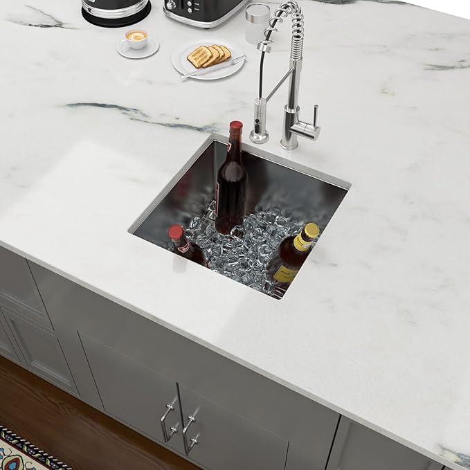 Lordear Undermount Bar Sink 17 Inch Deep Single Bowl 16 Gauge Stainless Steel Under Counter Square Kitchen Bar Prep RV Camper Outdoor Handmade Sink Basin