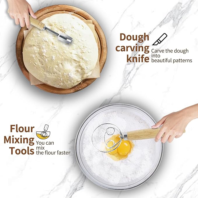 Sourdough Proofing Basket Set: Banneton Bread Basket with 15 PCS Baking Supplies - Sourdough Starter Kit with Jar & Scale for Handmade Baker's (Round+Oval Set)