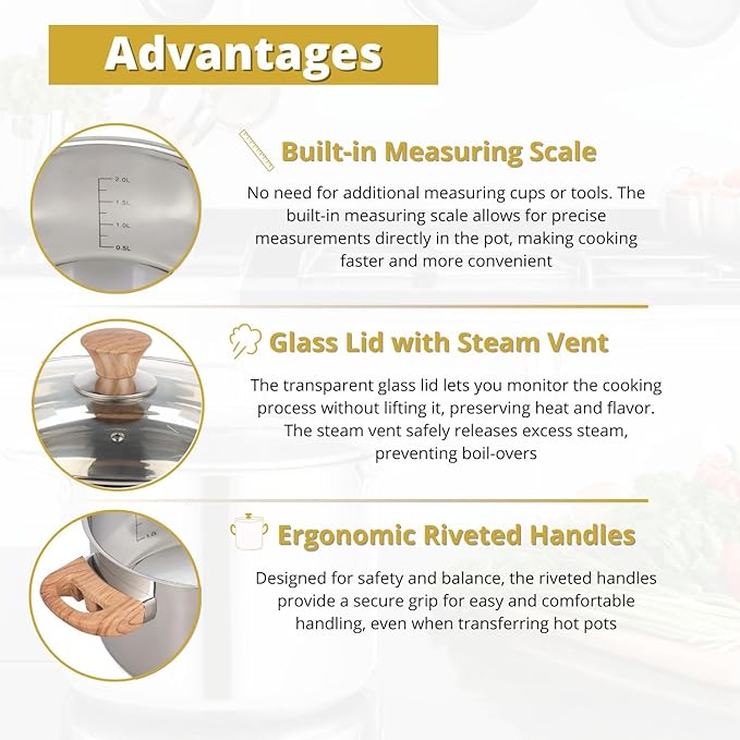 Daniks Oslo 6-Piece Stainless Steel Induction Cookware Set – Dishwasher Safe Pots with Heatproof Handles, Glass Lids, Silver