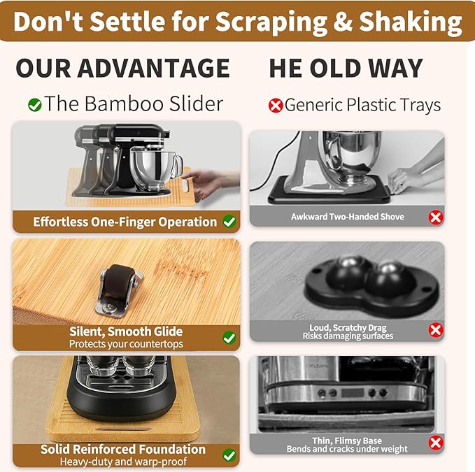 Bamboo Appliance Slider|13"D x 16"W Sliding Tray for Coffee Maker on Countertop|Heavy-Duty Coffee Pot Slider Tray & Kitchen Caddy for KitchenAid Mixer, Air Fryer