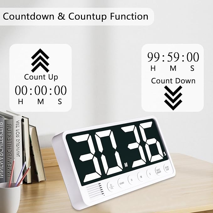 FCXJTU Digital Kitchen Timer - 7.1” Extra Large Display LED Magnetic Rechargeable Countdown/Up Timer, w/6 Alarms 4 Levels Volume Memory Function for Cooking, Classroom, Office, Home Gym(Black)