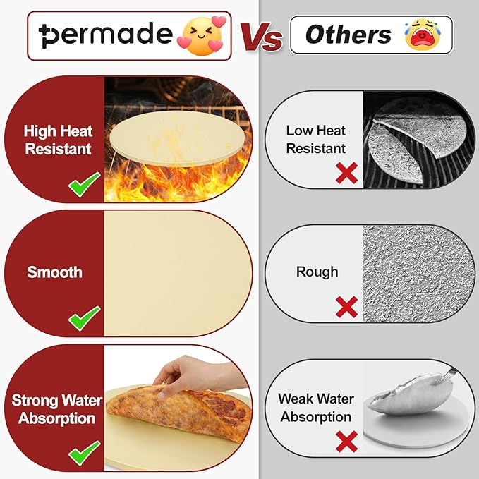 Round Pizza Stone for Grill and Oven- 16 inch Baking Stone Heavy-Duty Cordierite Pizza Stone for Bread, Cookies, Heat Proof BBQ Grilling Cooking Stone for Making Crisp Crust Pizza (Beige)