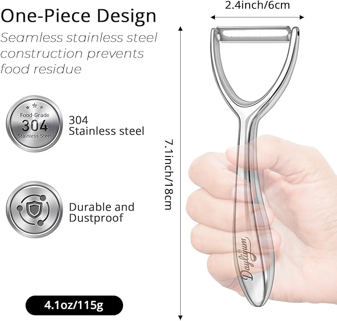 Vegetable & Fruit Y Peeler, 18/8 Stainless Steel Potato Peeler, Carrot Apple Cucumber Peeler, Ultra Sharp Serrated Blade, Comfort Ergonomic Handle, Rust-Resistant, Dishwasher Safe