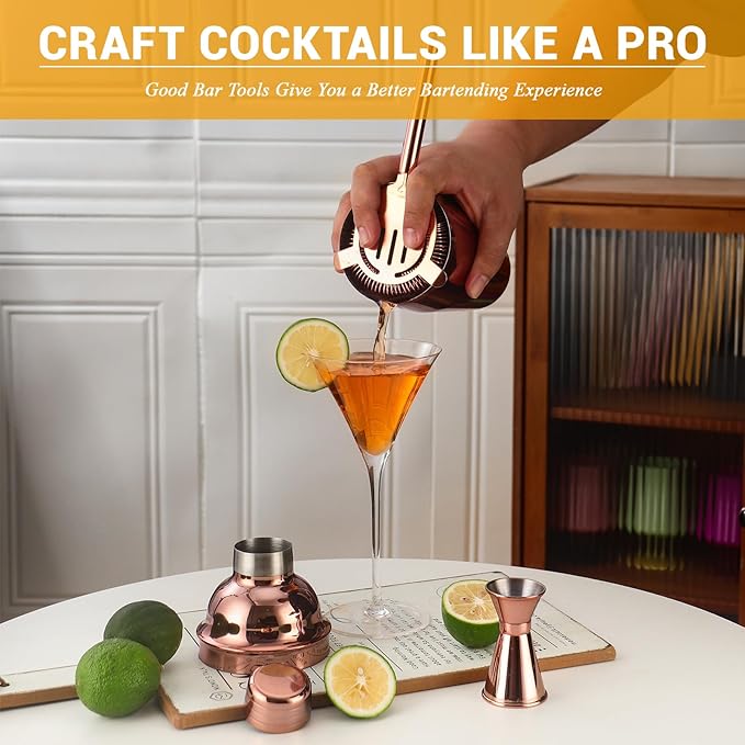 Bartender Kit Cocktail Shaker Set, Stainless Steel Cocktail Kit with 12 Piece Bar Accessories, 25oz Shaker Bar Set Drink Mixer Set with Stand Jigger Strainer Spoon Muddler for Cocktails (Rose Gold)
