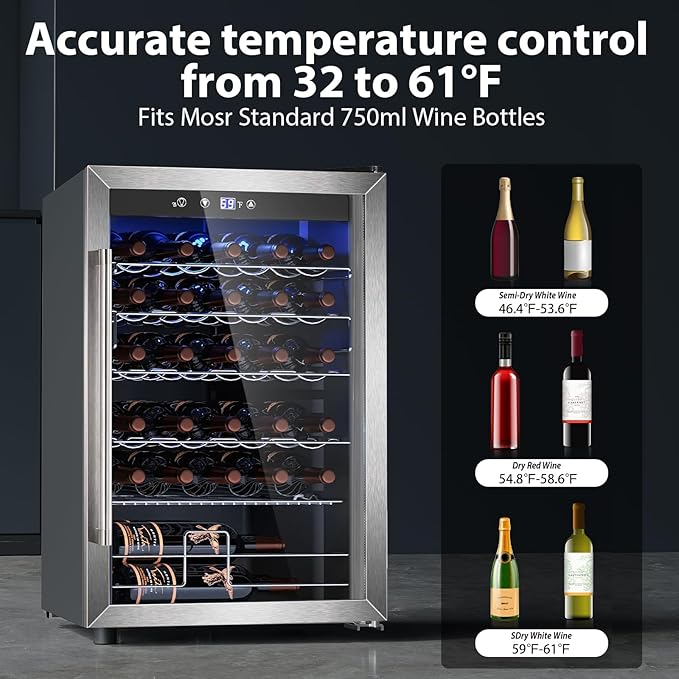 Wine Cooler Refrigerator 4.4 Cu.ft, 37 Bottle Freestanding Cabinet Wine Cellars, Wine Fridge with Glass Door for Home Use, Protecting Your Reds and Whites