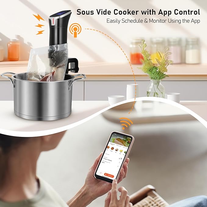 Sous Vide Cooker with APP Control,1100W Precision Sous Vide Machine with Digital Touch Screen,Ultra-quiet Immersion Circulator with Recipe and Timer for Beginners Home Chefs